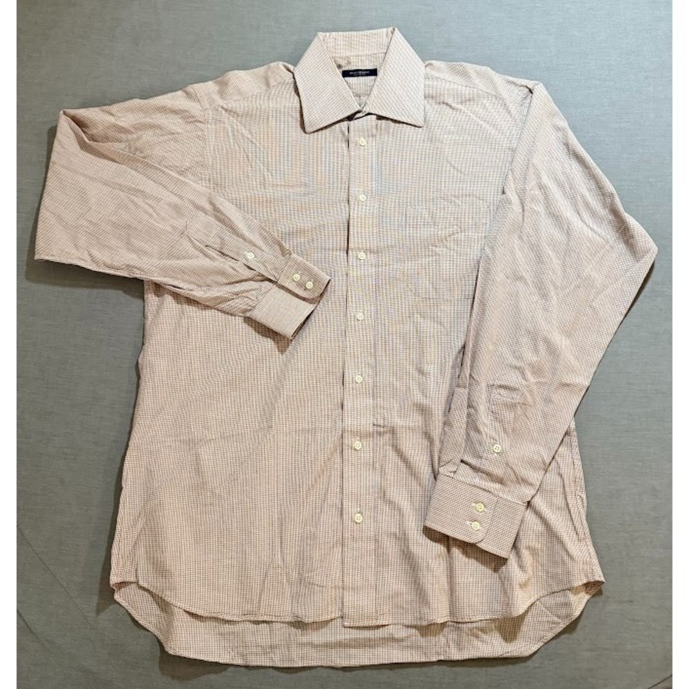 Burberry London Shirt Adult 16 L Orange Check Button Up Long Sleeve Casual Mens.